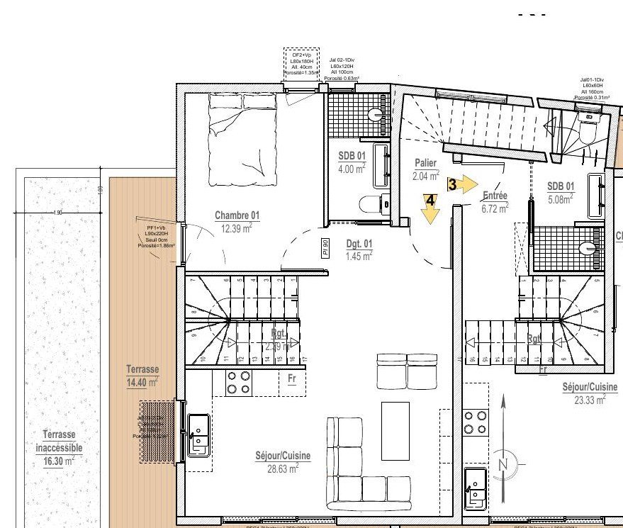 Plan du niveau R+1, Bâtiment 1, Résidence Ariane